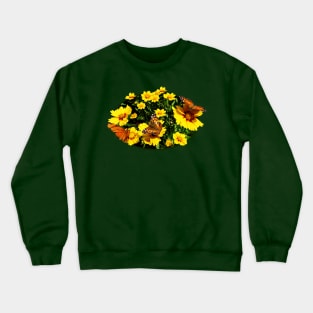 Dianthus - Orange Butterflies on Yellow Dianthus Crewneck Sweatshirt